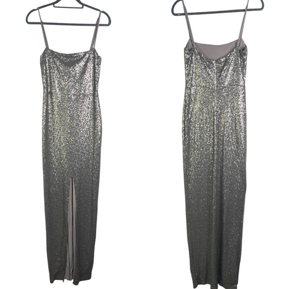 NWT Nookie Europa Pewter Silver Sequined Maxi Formal Dress Slit Large Event L - Picture 2 of 13